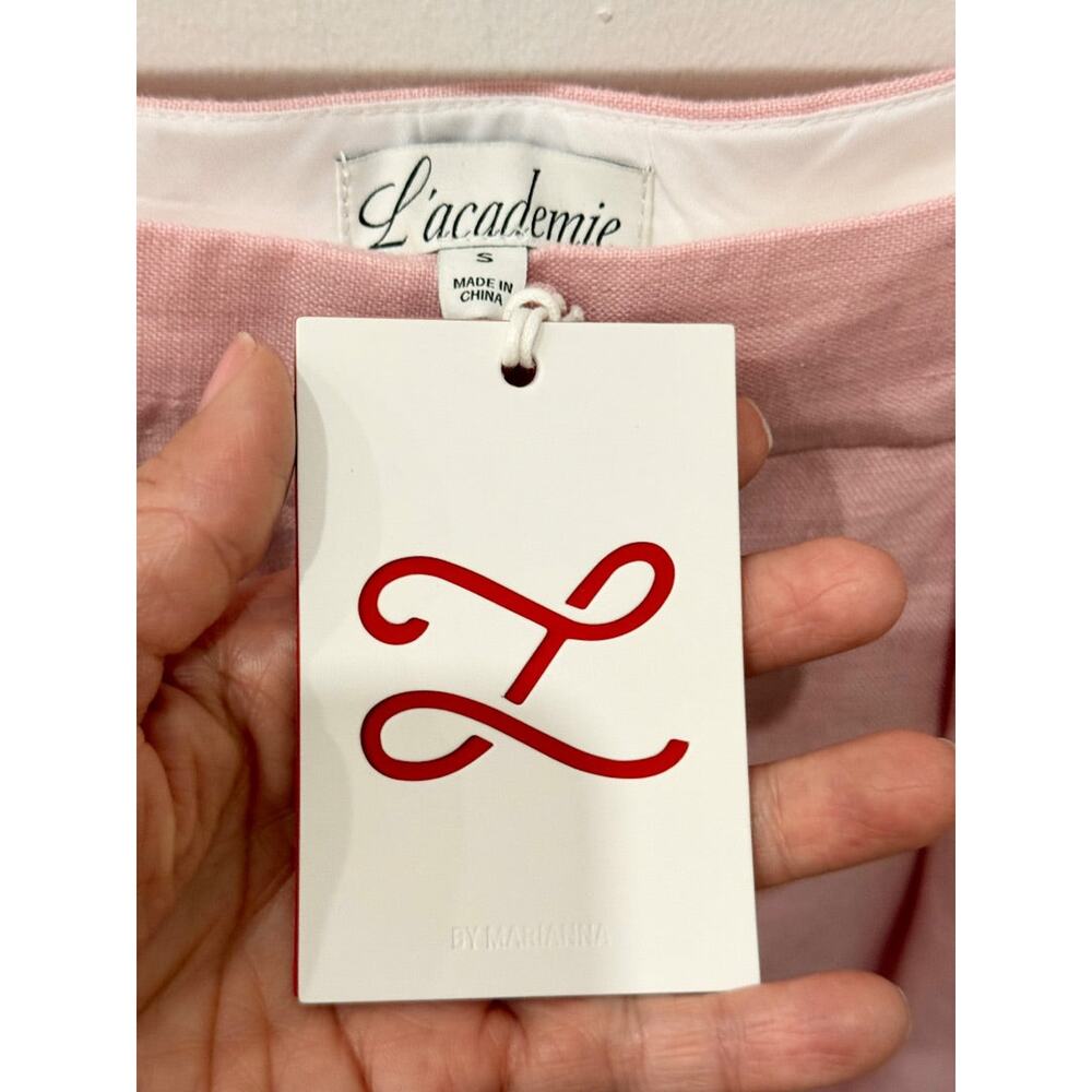 NWT L'Academie by Marianna Carinne Linen Pleated Bermuda Short Blush Pink Small - Picture 5 of 6